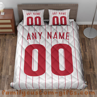 Custom Quilt Sets Philadelphia Jersey Personalized Baseball Premium Quilt Bedding for Men Women